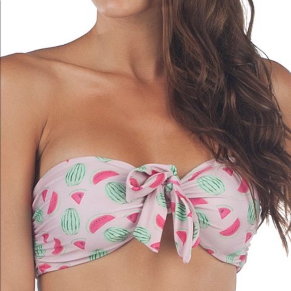 Red Melon Tie-Front Strapless Bandeau Top & Matching Cheeky bikini bottoms - Picture 5 of 6